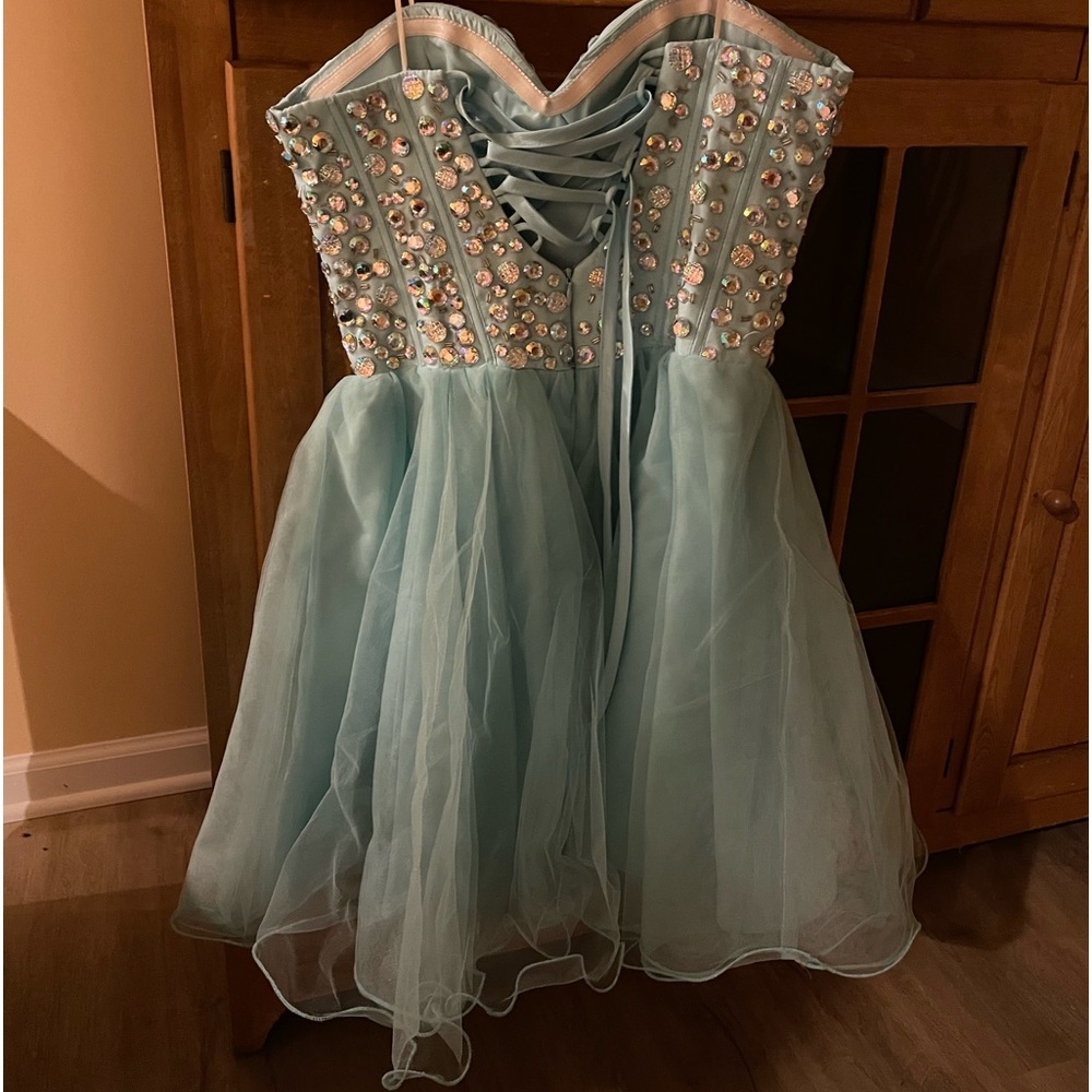 Light Blue Satin Floor Length Elegant Prom Dress Sweet 16 Gown